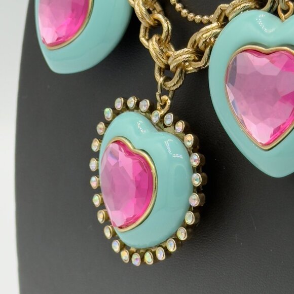 Betsey Johnson Candy Land Heart Necklace Retired Statement Aqua Blue Pink - Picture 8 of 14